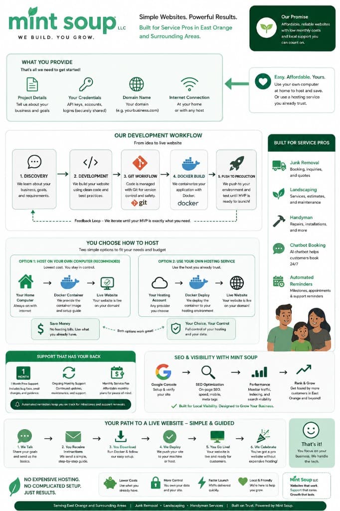 Mint Soup LLC website development workflow infographic